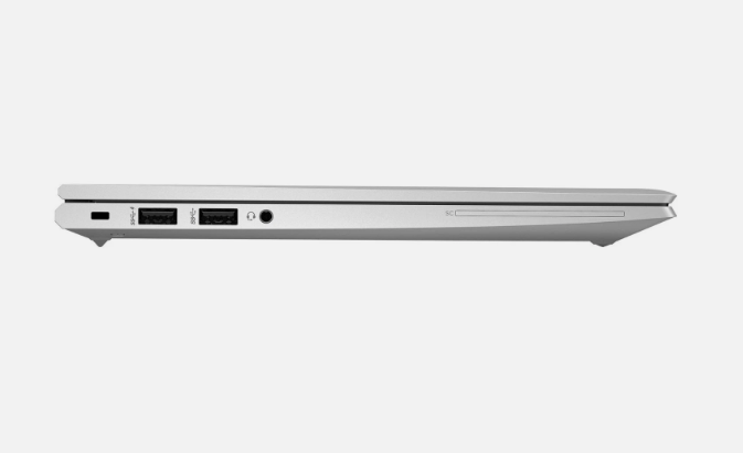 Side view of HP x360 830 G7 showing slim metallic design and USB-C ports