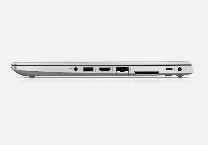ide view of HP EliteBook 830 G6 showing USB-C, HDMI, and Ethernet ports